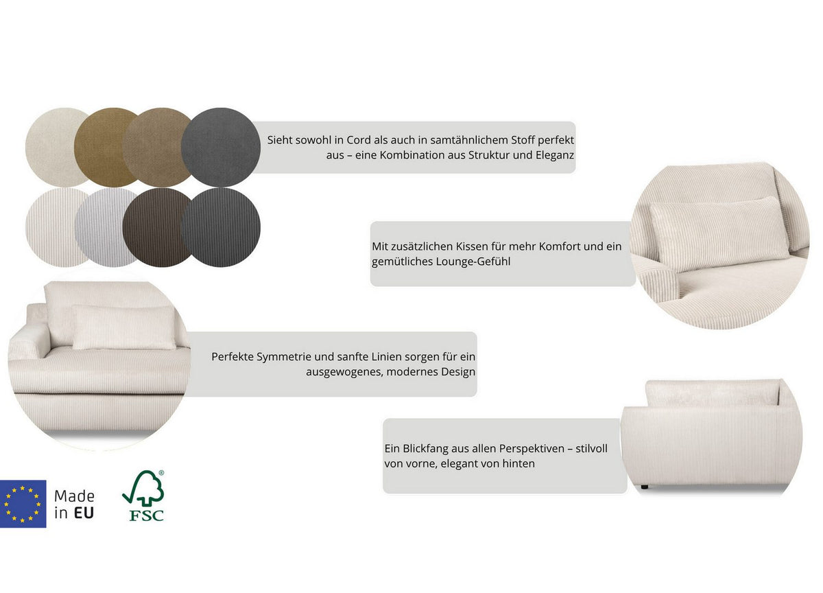 Big Sofa EVELLE aus Breitcord in Braun Ansicht 5