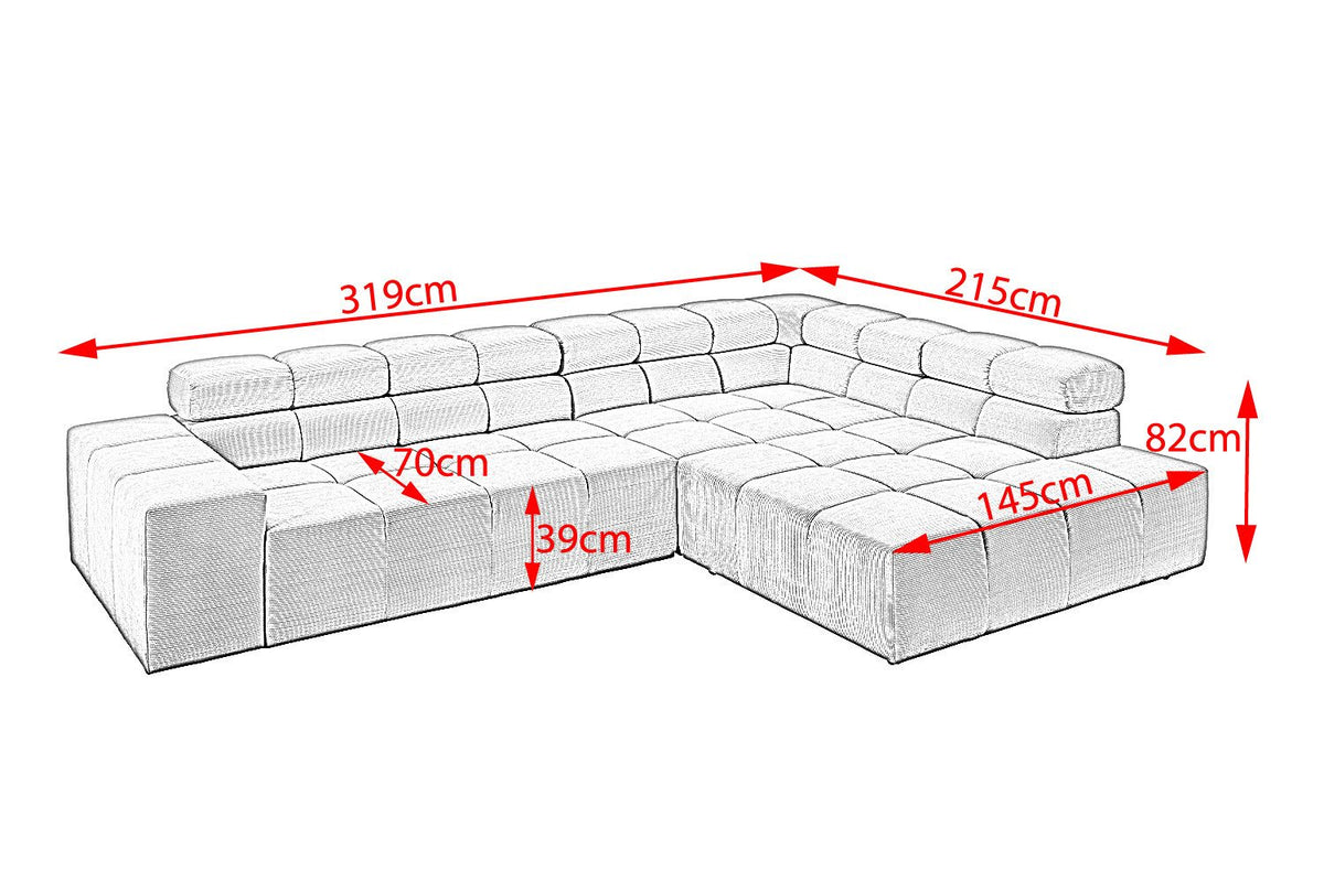 Cord Ecksofa NEVADA in Silber mit verstellbaren Kopfstuetzen