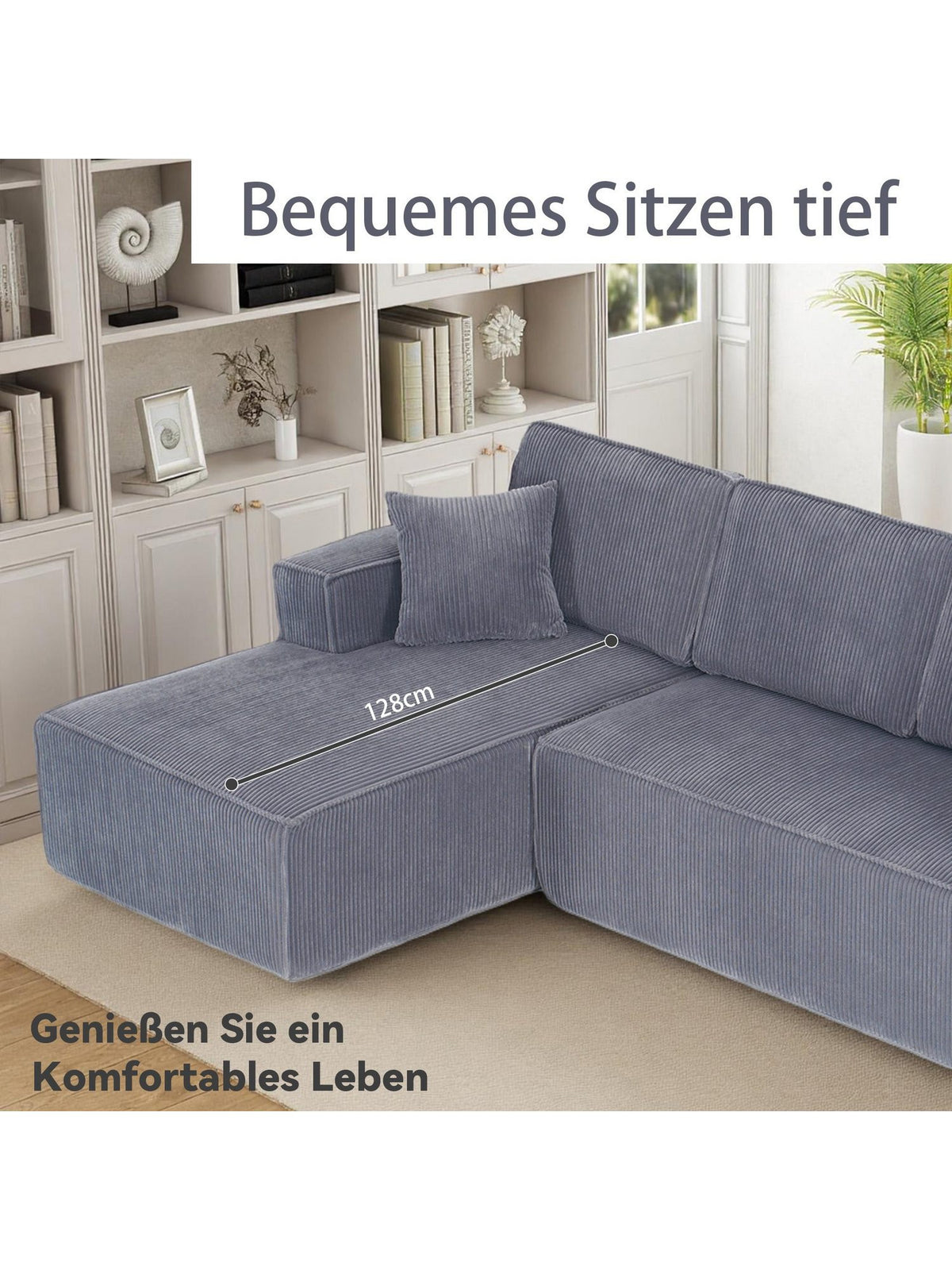 Detailaufnahme des grauen Cordstoffs
