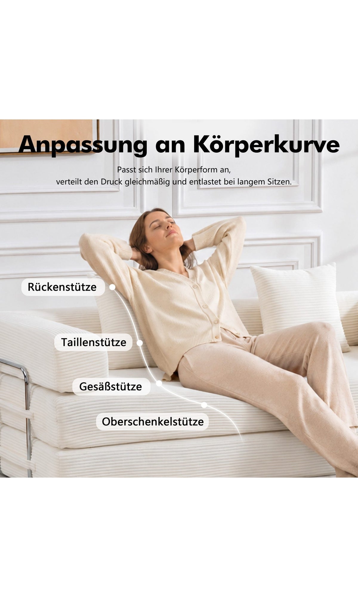 Nahaufnahme des weißen Kurzcord-Bezugs mit Rippstruktur
