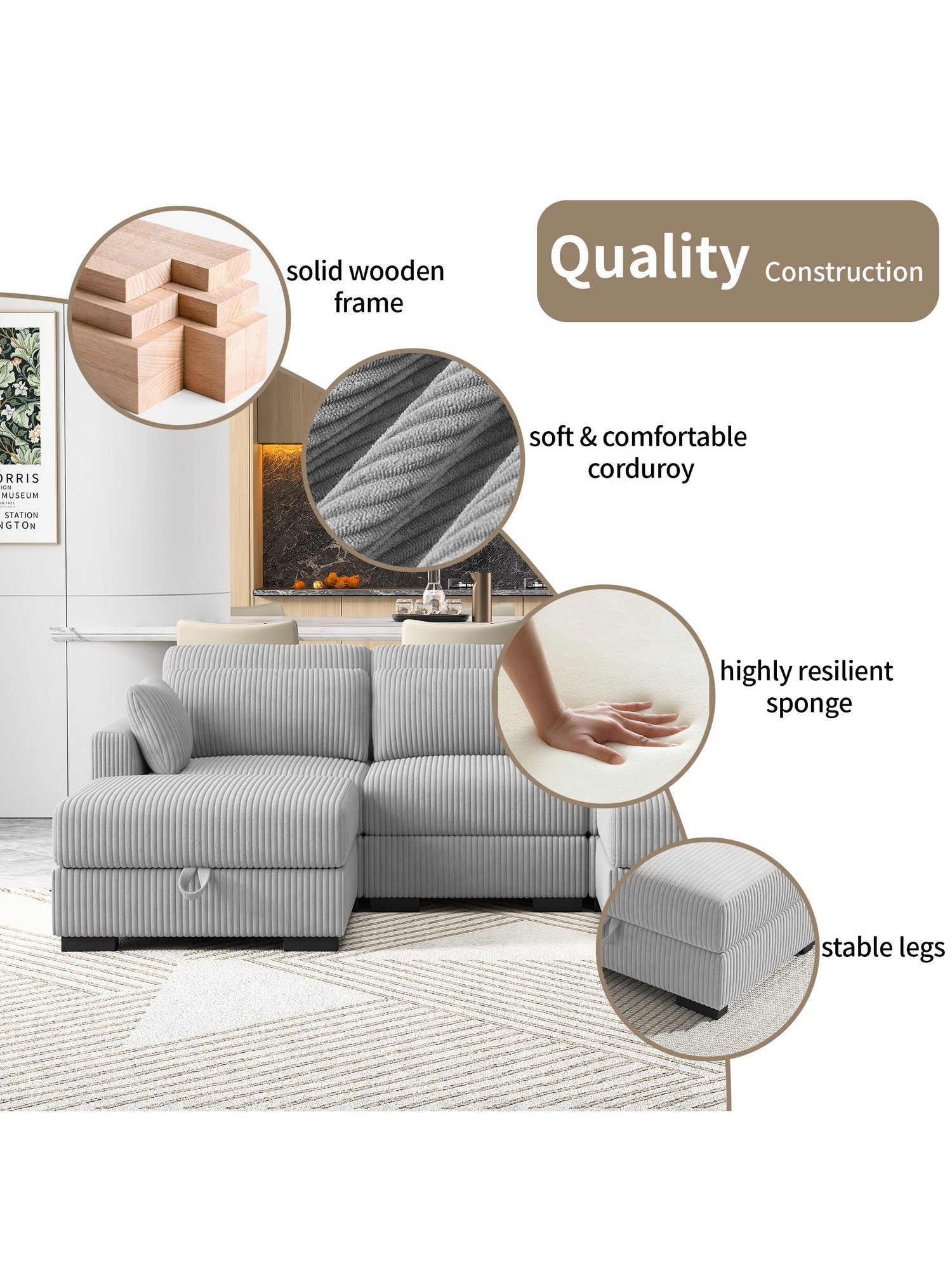 Modulares Cord Ecksofa LIEBESSOFA in Grau - Produktansicht 3