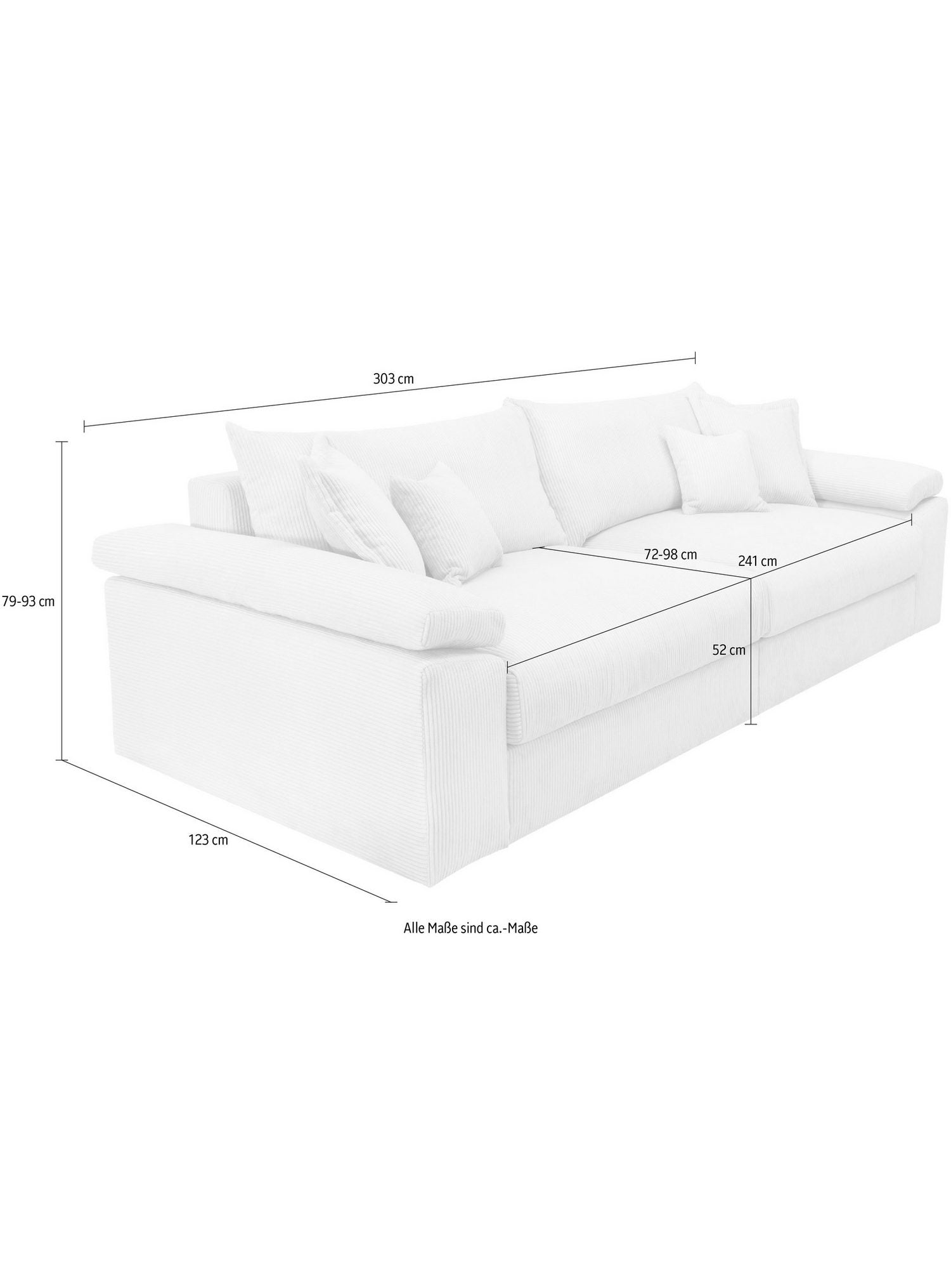Rückansicht des Cord Big Sofas in Creme