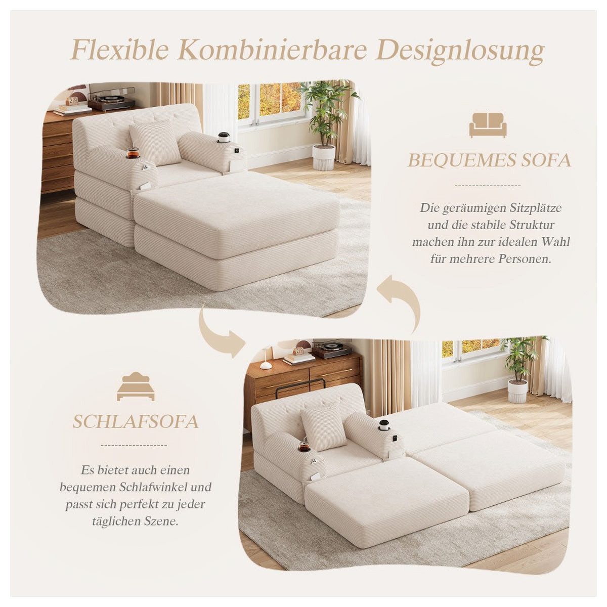 Cord Sofa Beige Rückansicht