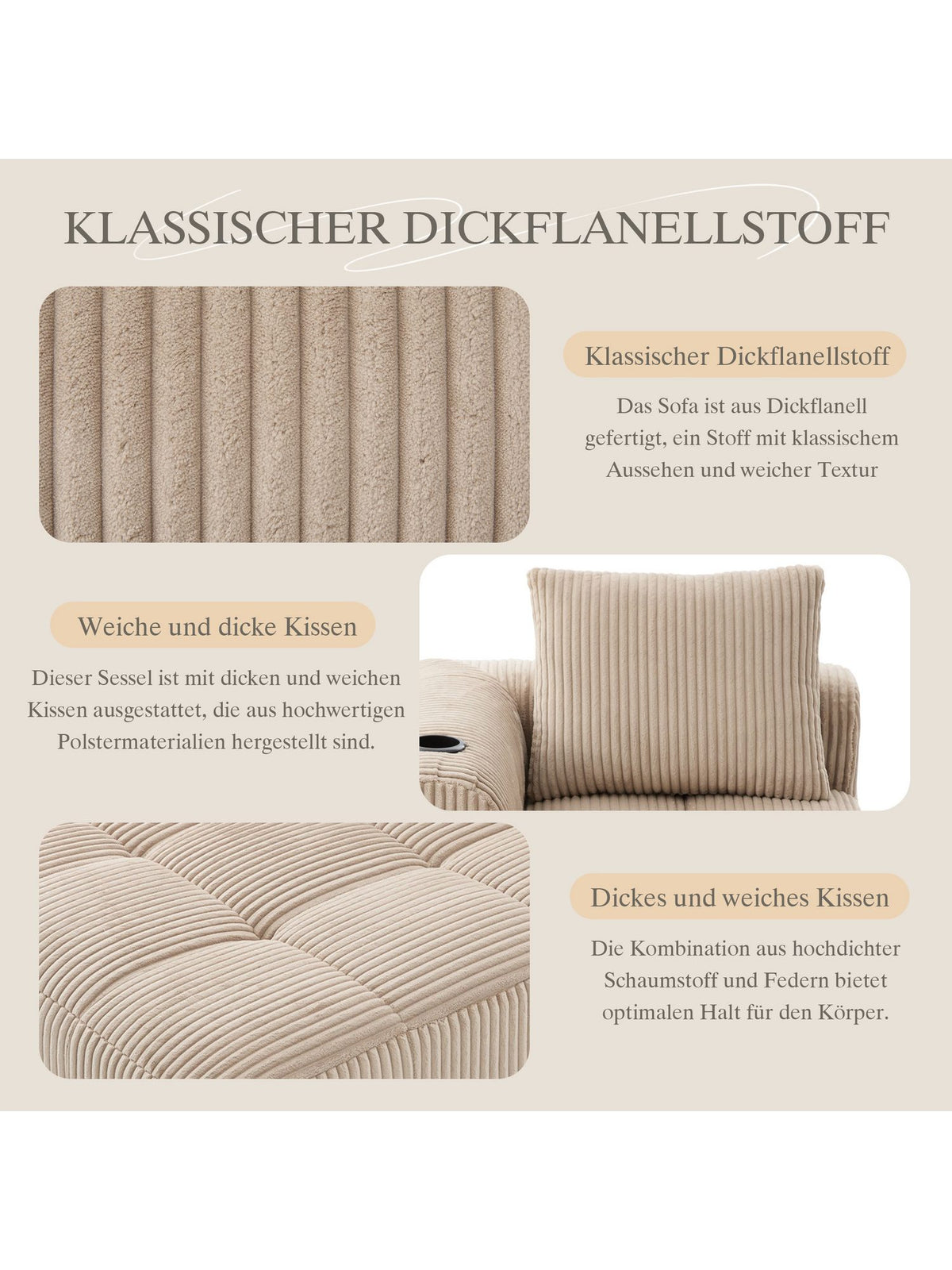 Cord Loungesofa Khaki seitliche Ansicht