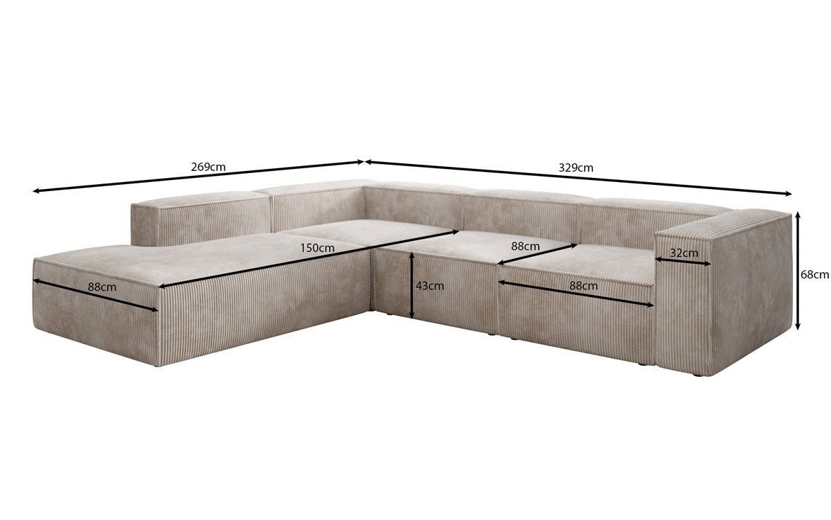 Lange Ottomane des Cord Ecksofas LESLEY L