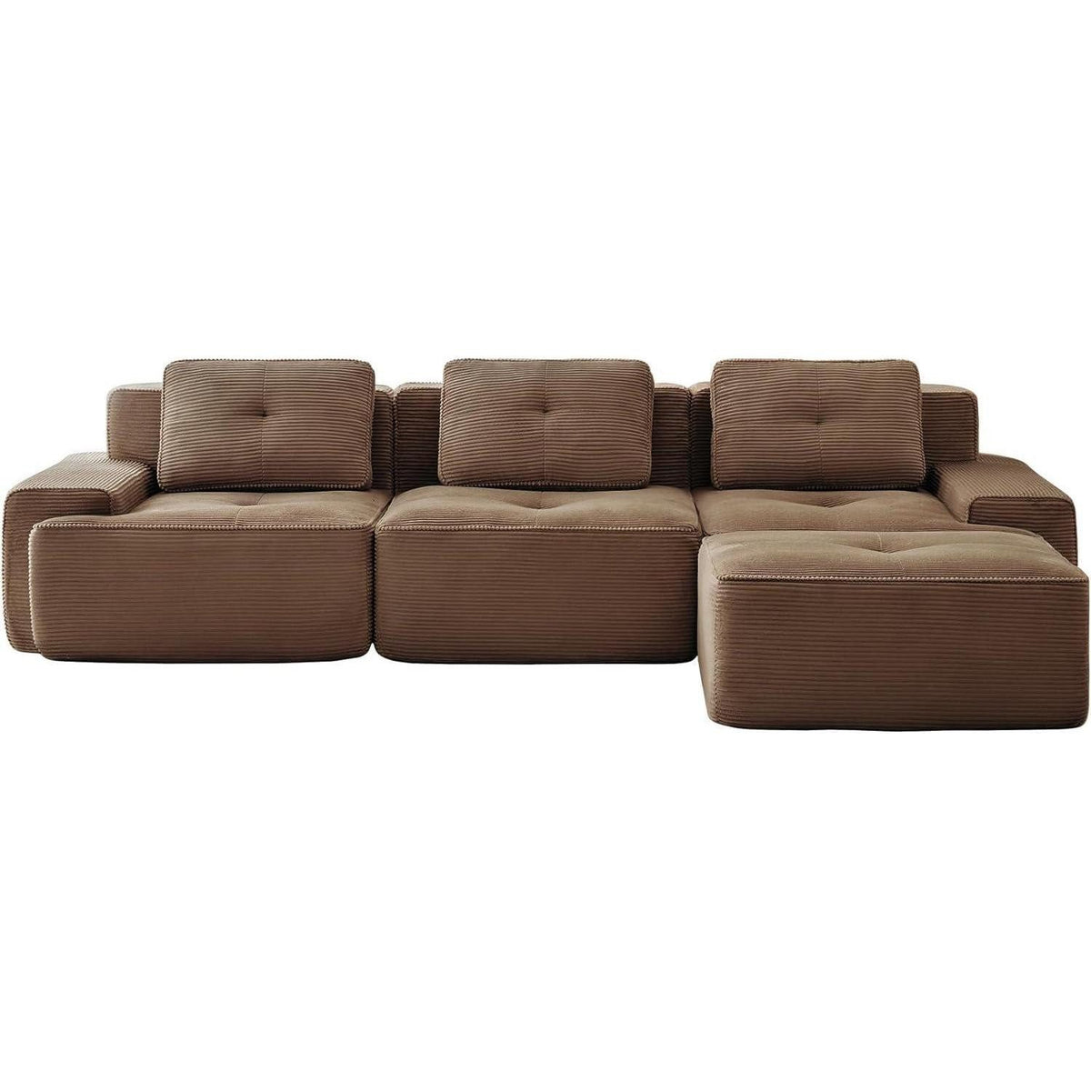 Modulares Cord Ecksofa in Braun von oben betrachtet