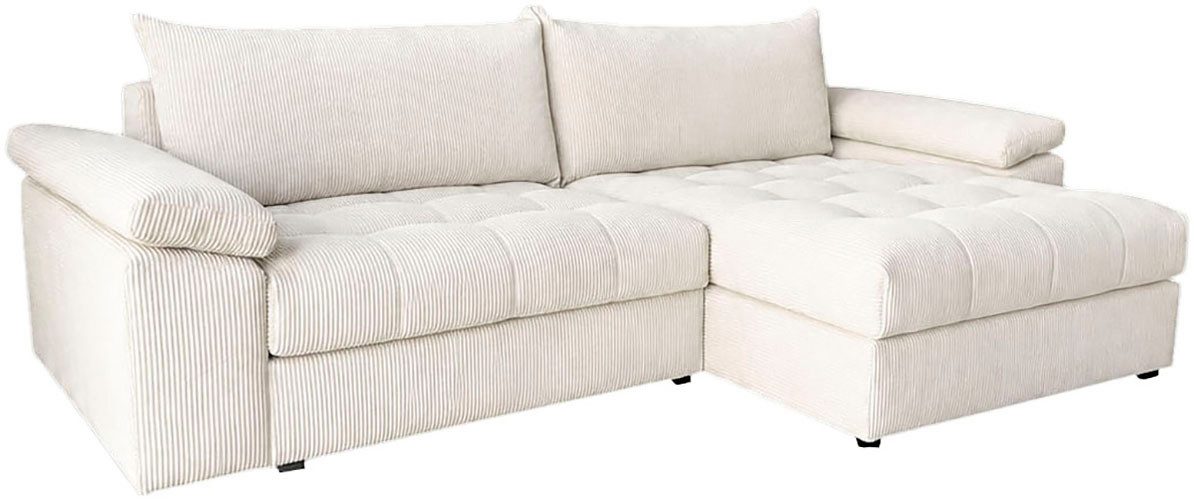 Detailansicht der gesteppten Sitzfläche aus Cord in Creme