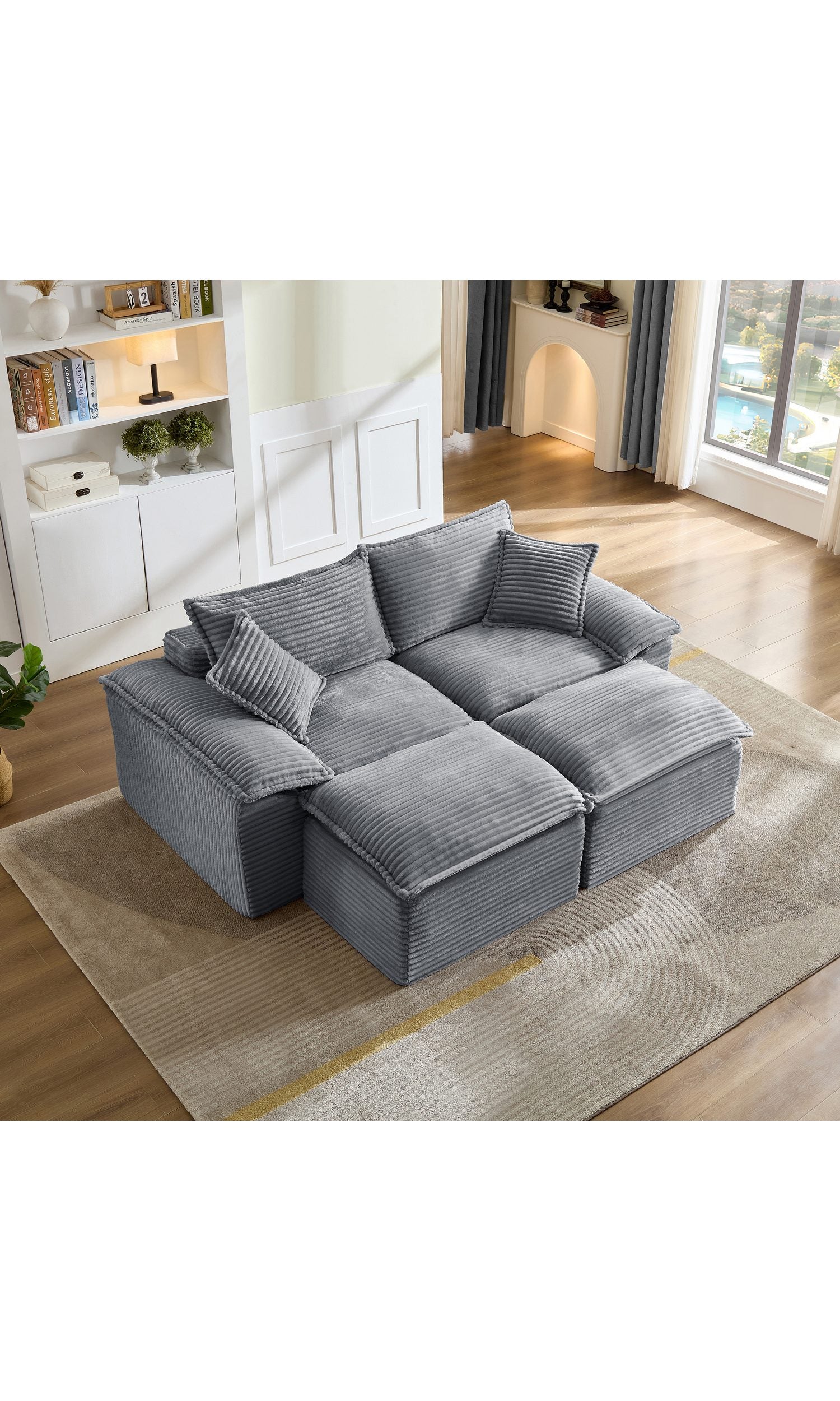 Modulares Cord Bodensofa in Grau von vorne