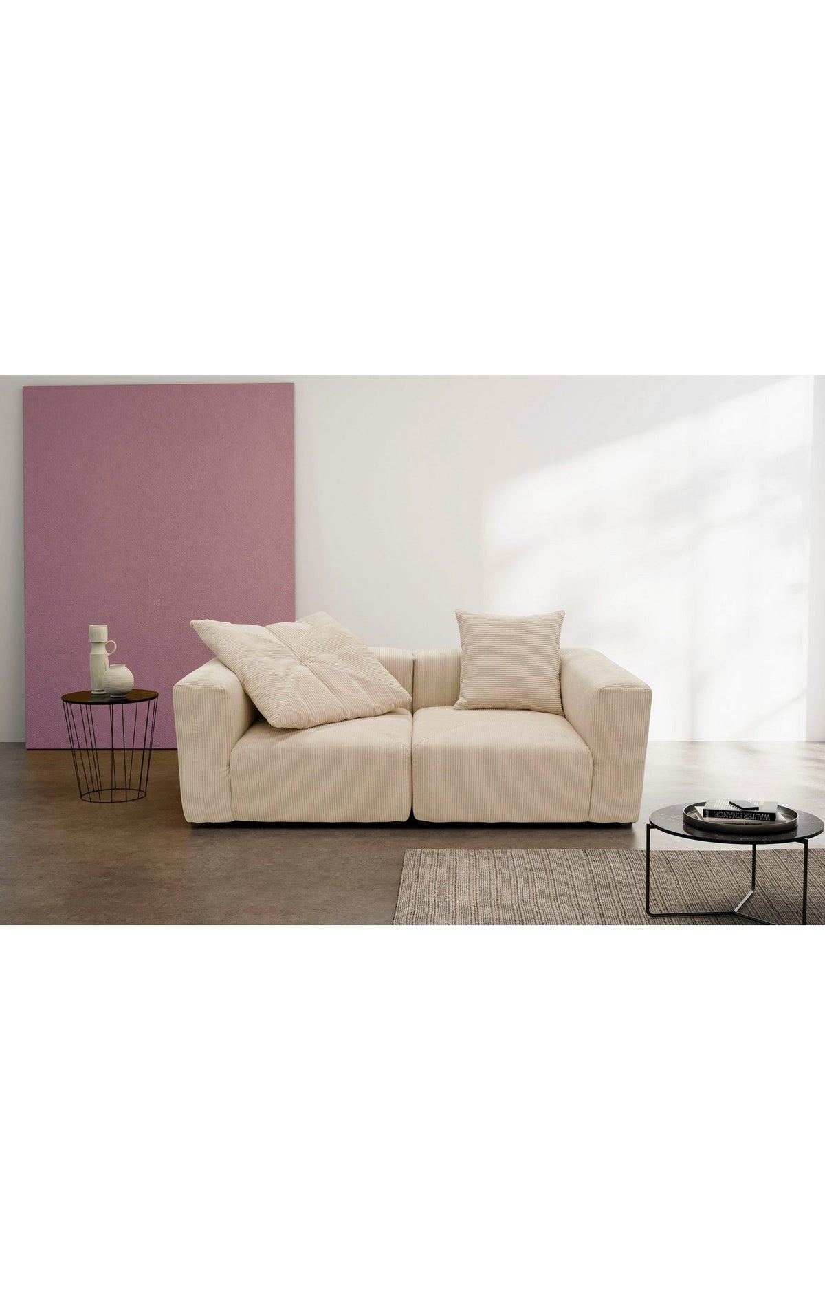 Cord Sofa GERRID in Creme seitliche Ansicht
