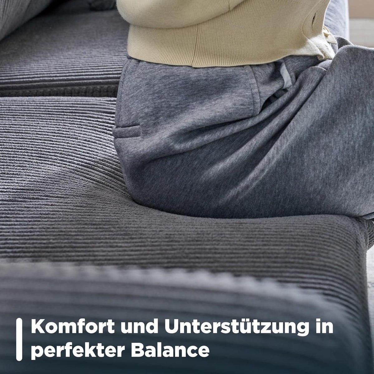 Big Sofa Cord Grau seitliche Ansicht
