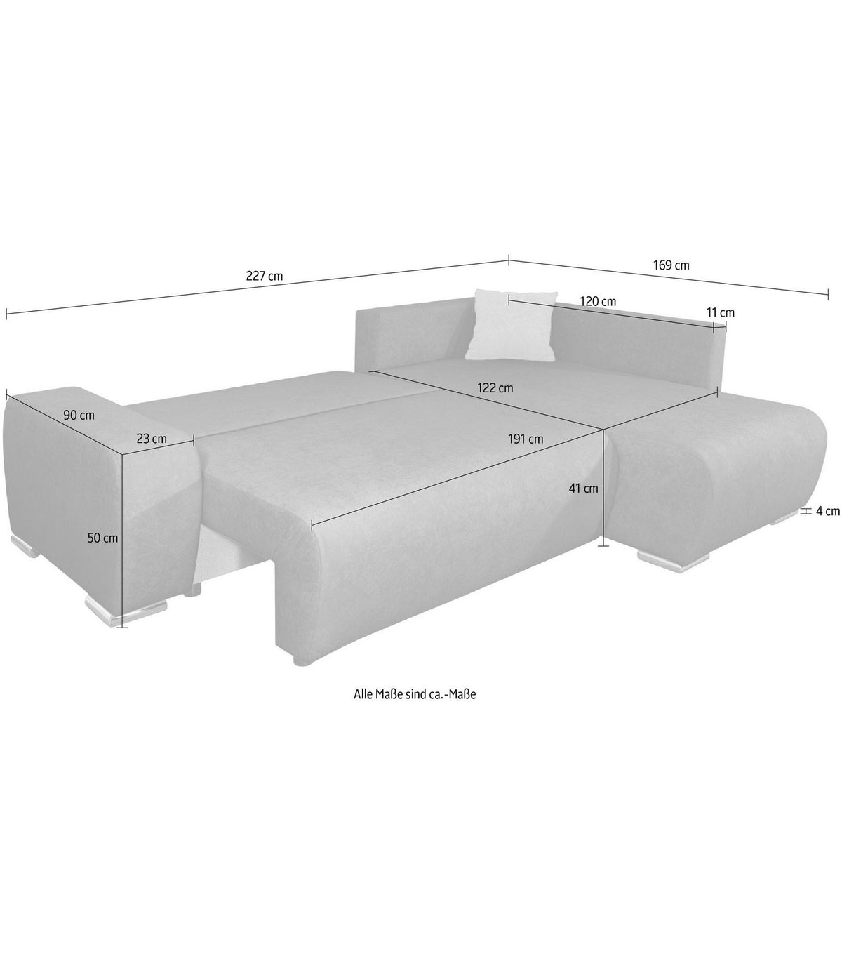 Seitenansicht des Cord Ecksofas POPPY