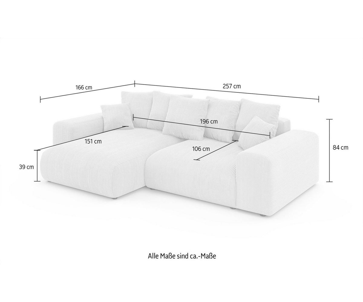 Ausgeklappte Liegefläche des Ecksofas LAKESIDE