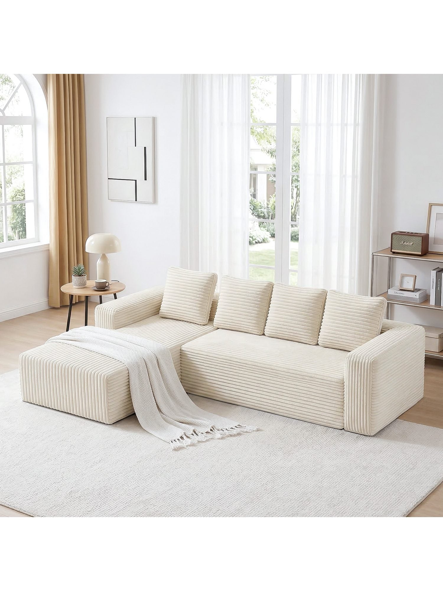 Modulares Cord Ecksofa ANYSUN in Beige von vorne
