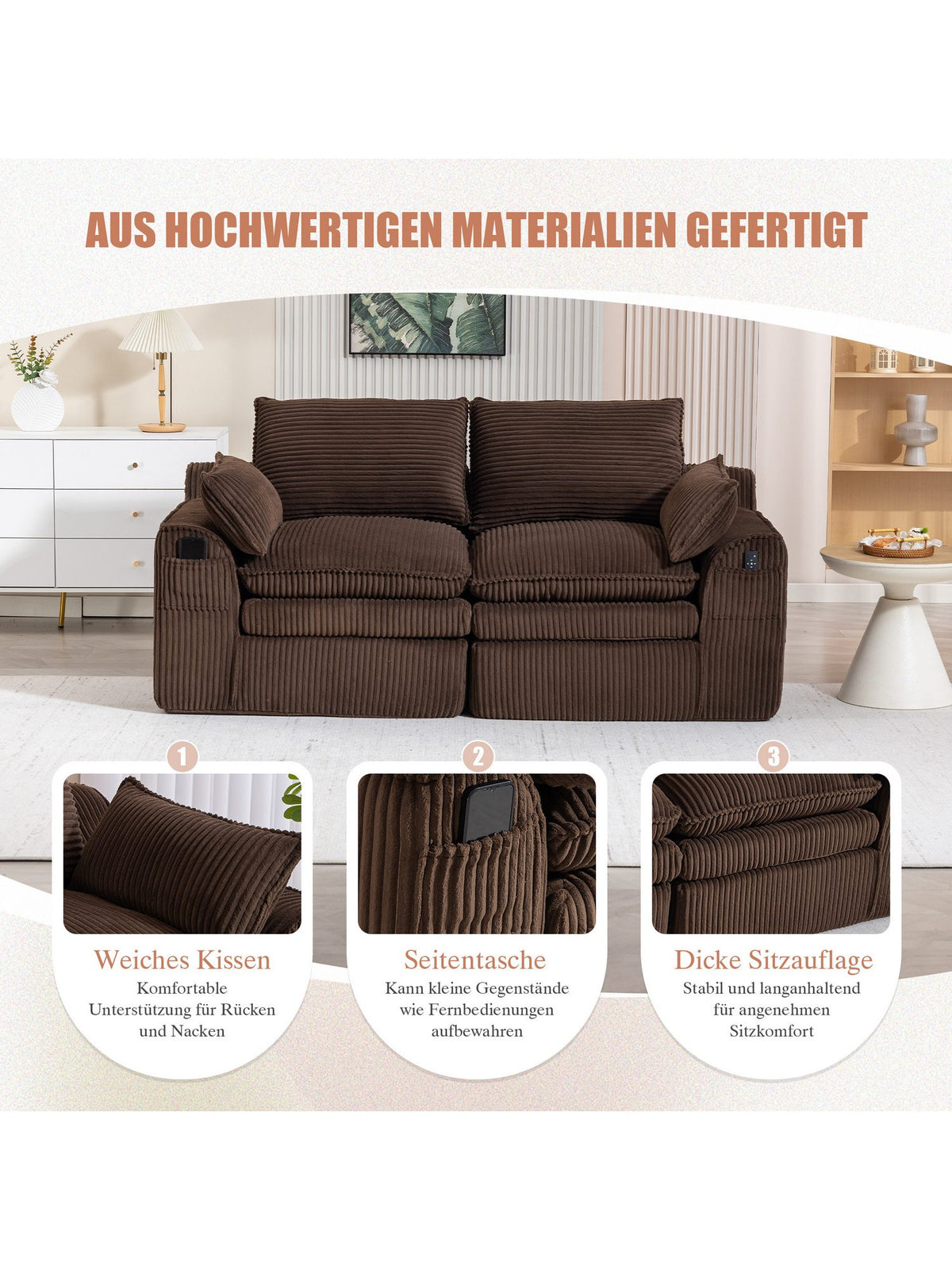 Seitentasche des modularen Cordsofas