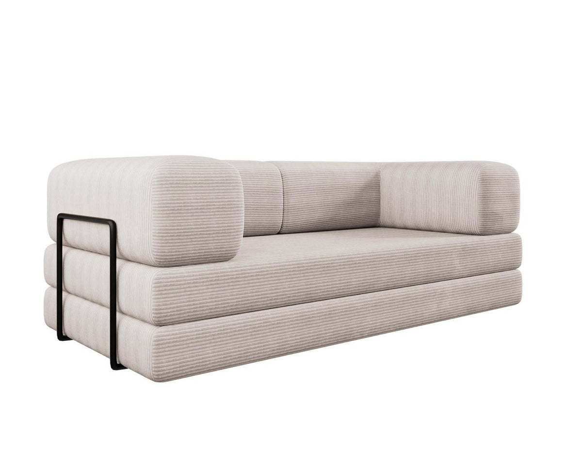 Cord Sofa LAMILO in Creme von vorne