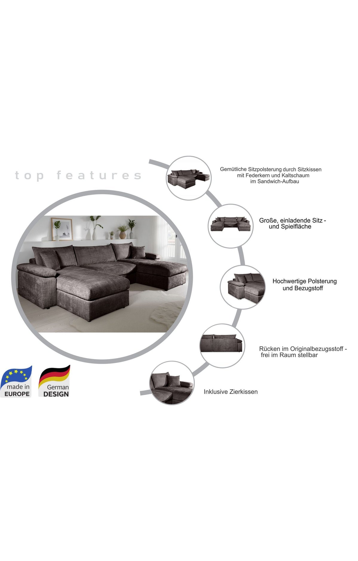 Cord Wohnlandschaft COSY in Beige seitliche Ansicht