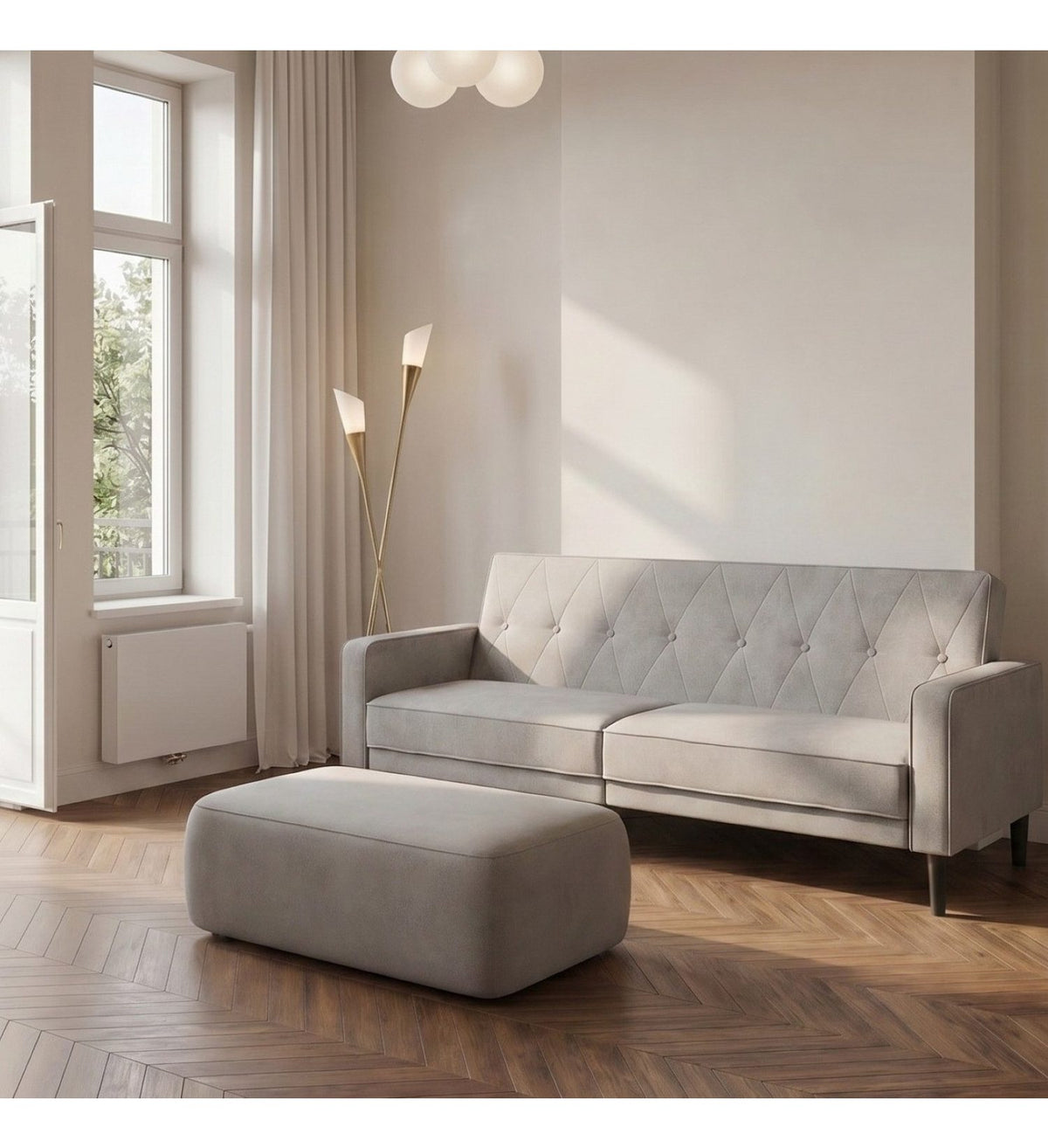 Cord Schlafsofa AARHUS in Hellgrau von vorn