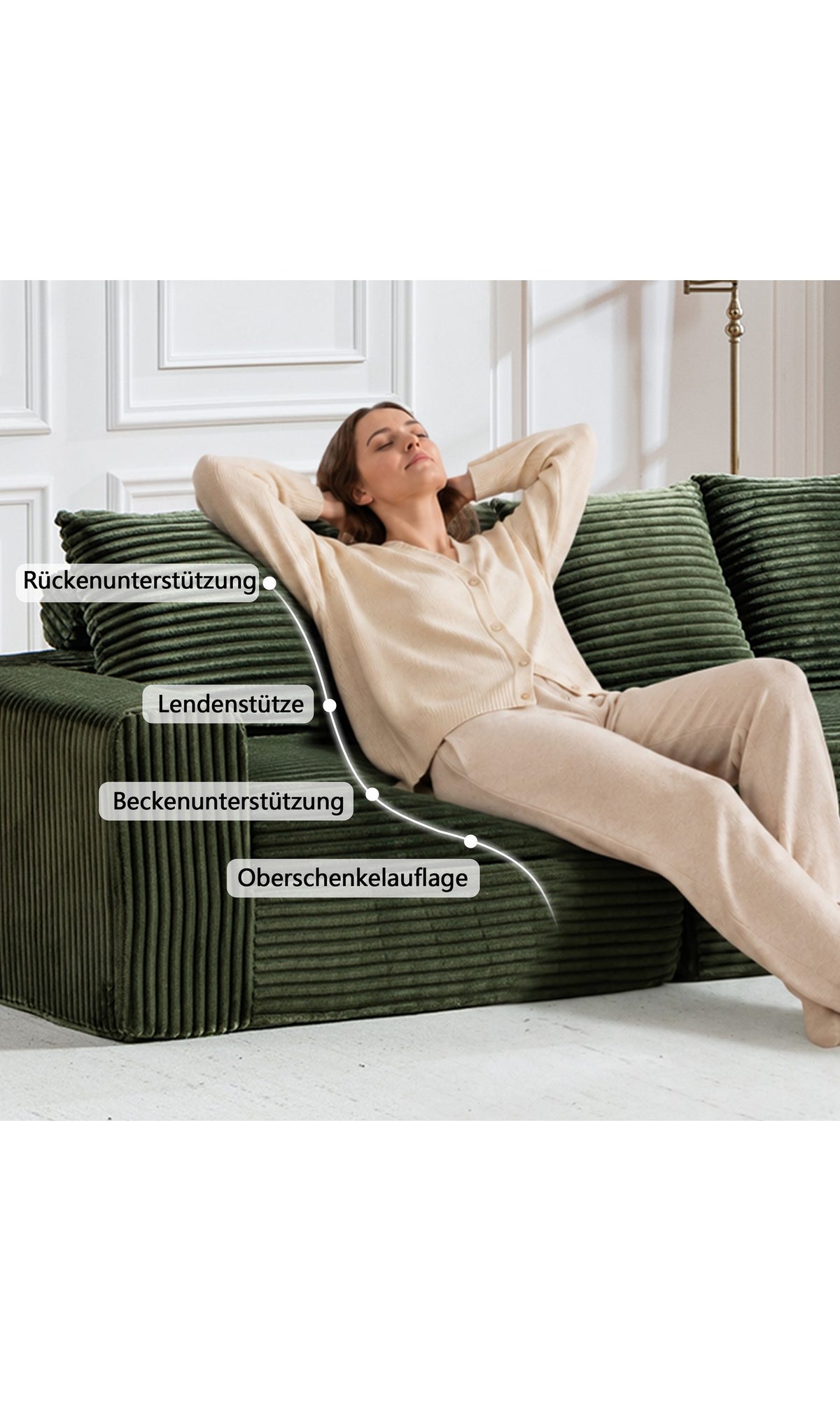 Modulares Cord Sofa Grün Detail des Cordstoffs