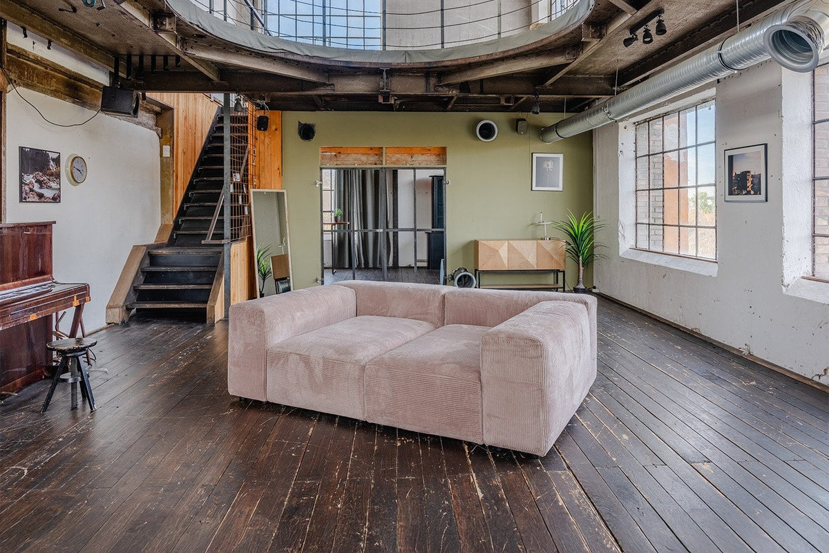 Modulares Cord Sofa MIA in Taupe als Ecksofa kombiniert