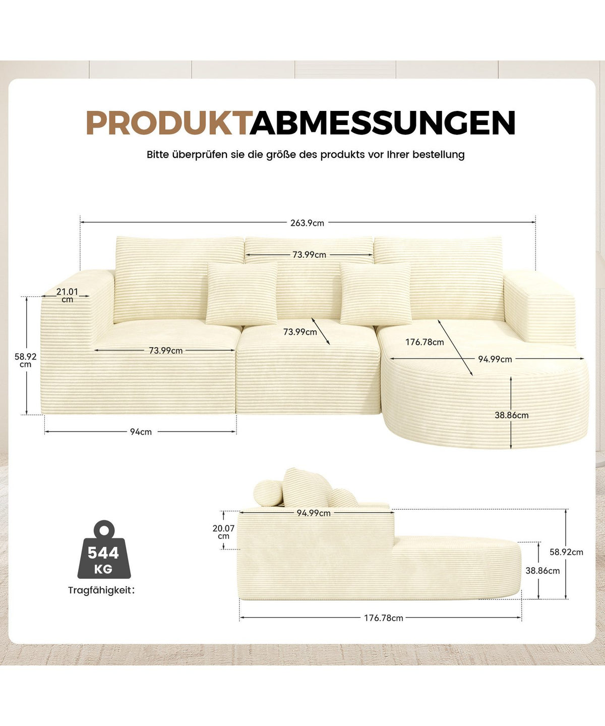 Modulares Cord Ecksofa CLOUD COUCH in Beige - Ansicht 2