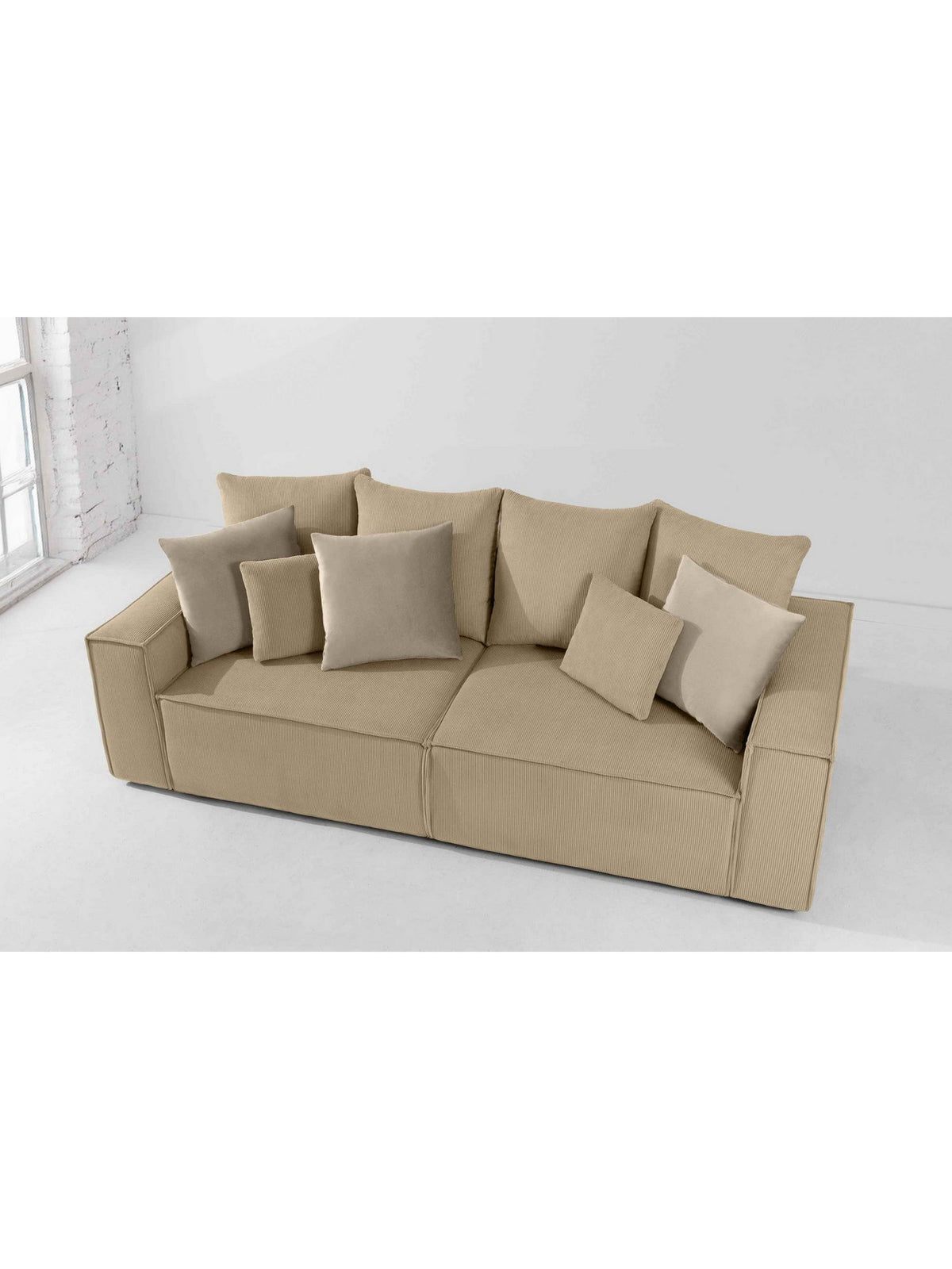 Cremefarbenes Cord Schlafsofa NAPI III von vorne