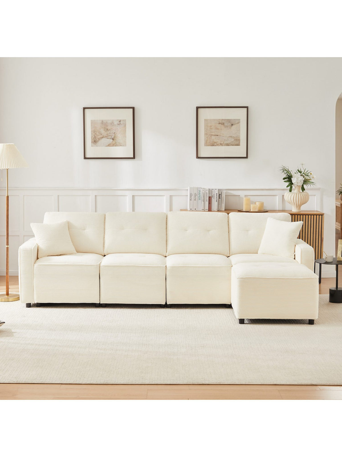 Cord Ecksofa in Beige Seitenansicht