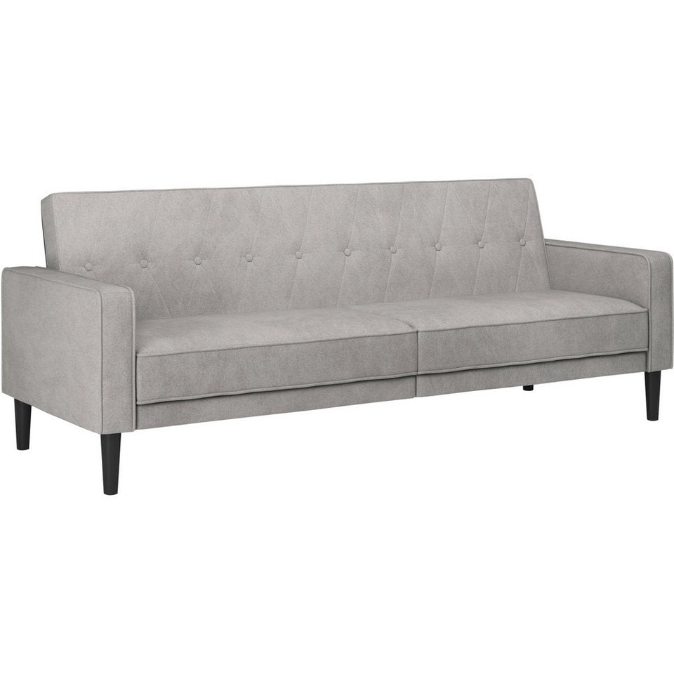 Cord Schlafsofa AARHUS 213 cm in Hellgrau mit Knopfsteppung
