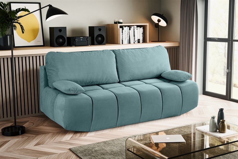 Cord Schlafsofa LAUDER in Mint-Blau mit 207 cm Breite