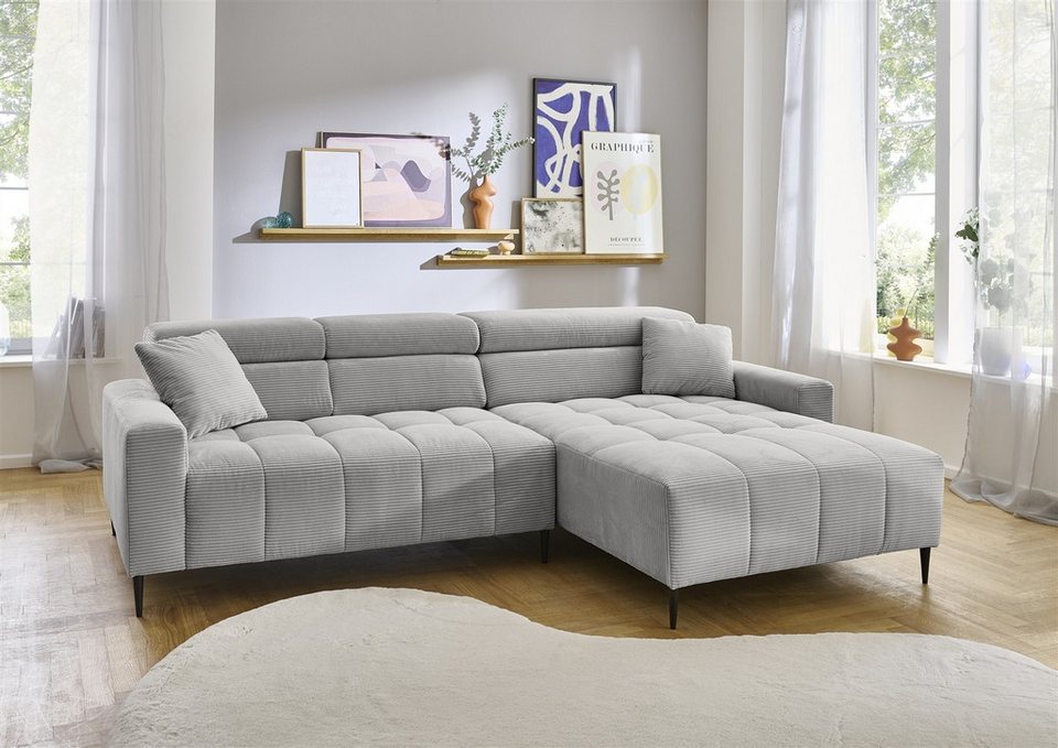 Cord Wohnlandschaft STANISLAW 256 cm in Silbergrau