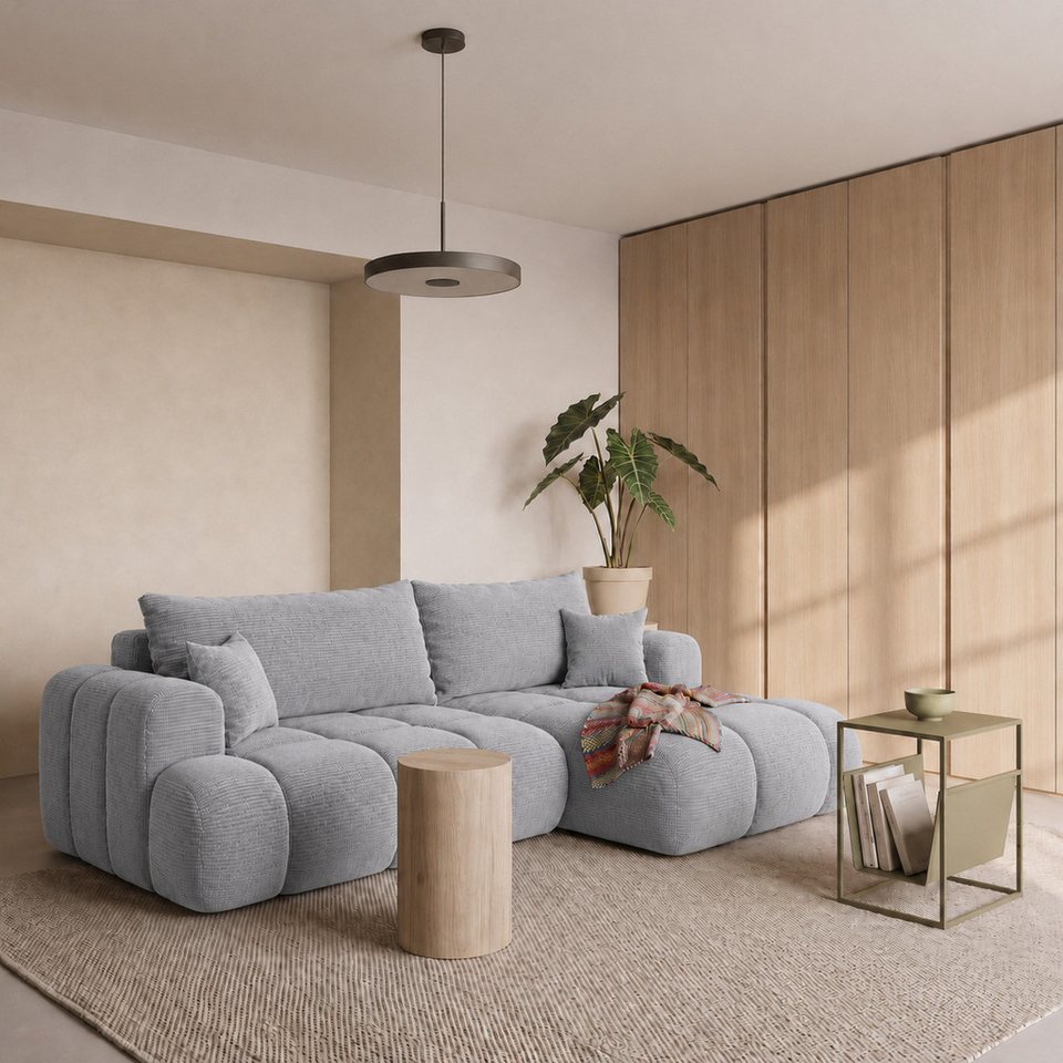 TREVIO Cord Ecksofa 260 cm in Taubengrau