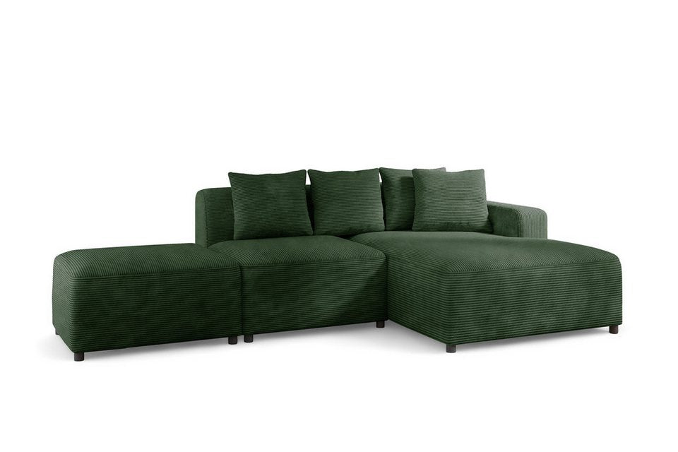 Cord Ecksofa FUN AROA XS in Dunkelgrün mit Ottomane
