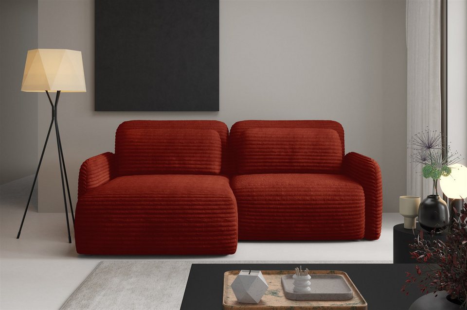 Cord Ecksofa SIMONE in Rostbraun mit Ottomane