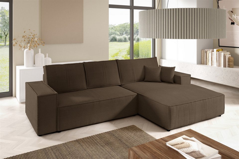 Braunes Cord Ecksofa FUN MIRANDA aus Cordstoff Poso mit Ottomane