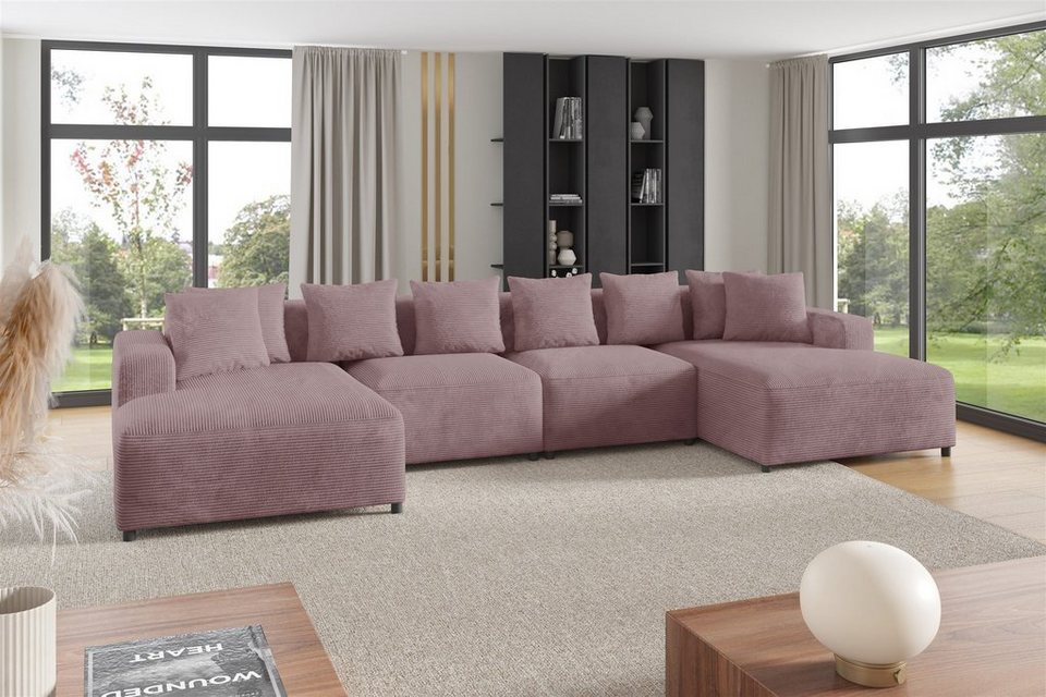 Cord Wohnlandschaft MEGAN in U-Form in Altrosa