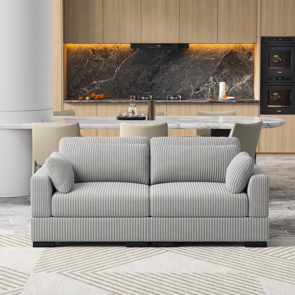 Graues Cord Schlafsofa mit 180 cm Breite und Klappfunktion