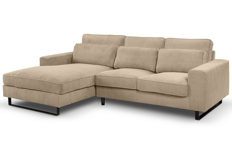 Cord Ecksofa BOLINA in Beige mit Ottomane und Kufengestell