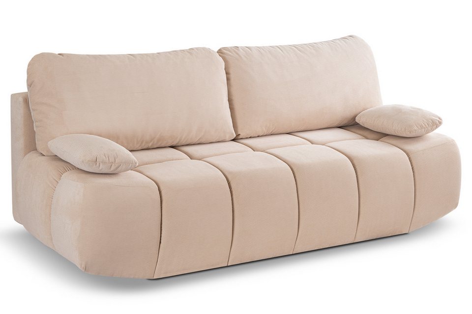 Cord Schlafsofa LAUNO in Beige mit gesteppter Sitzfläche