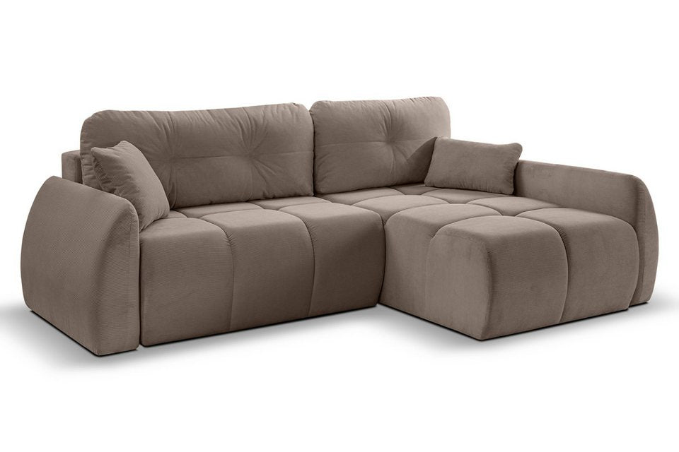 Cord Ecksofa SANO LARGO in Braun mit Schlaffunktion und Bettkasten