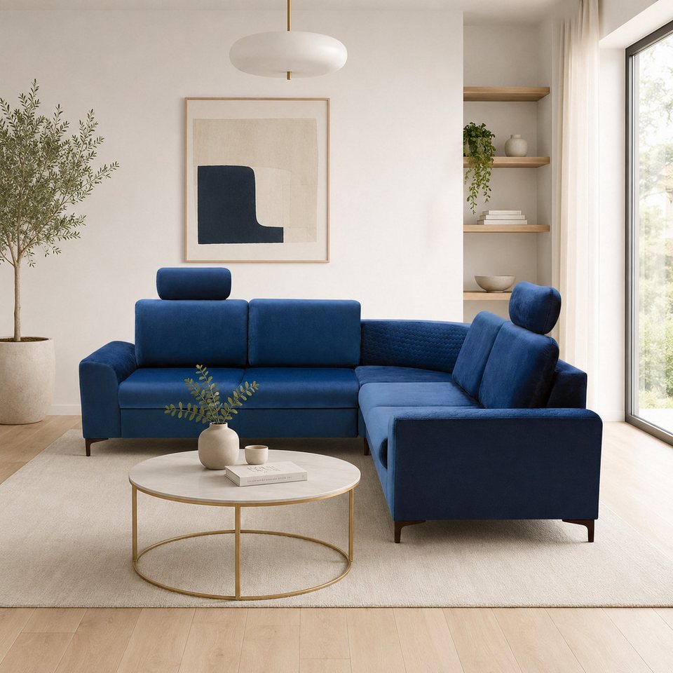 Cord Ecksofa in L-Form mit Schlaffunktion und Bettkasten