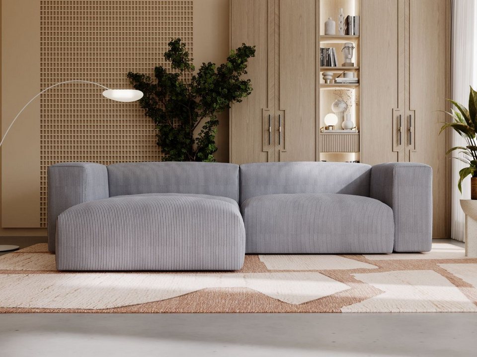 Cord Ecksofa LANDI in Grau mit Ottomane