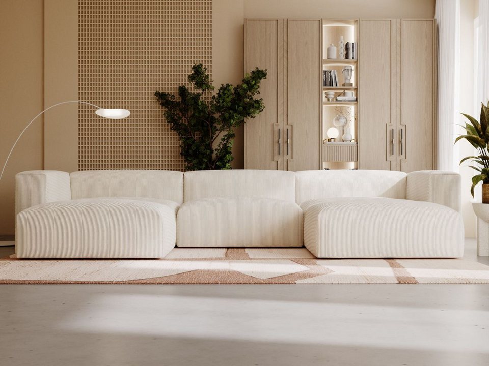 Cord Ecksofa LANDI U in Beige in symmetrischer U-Form