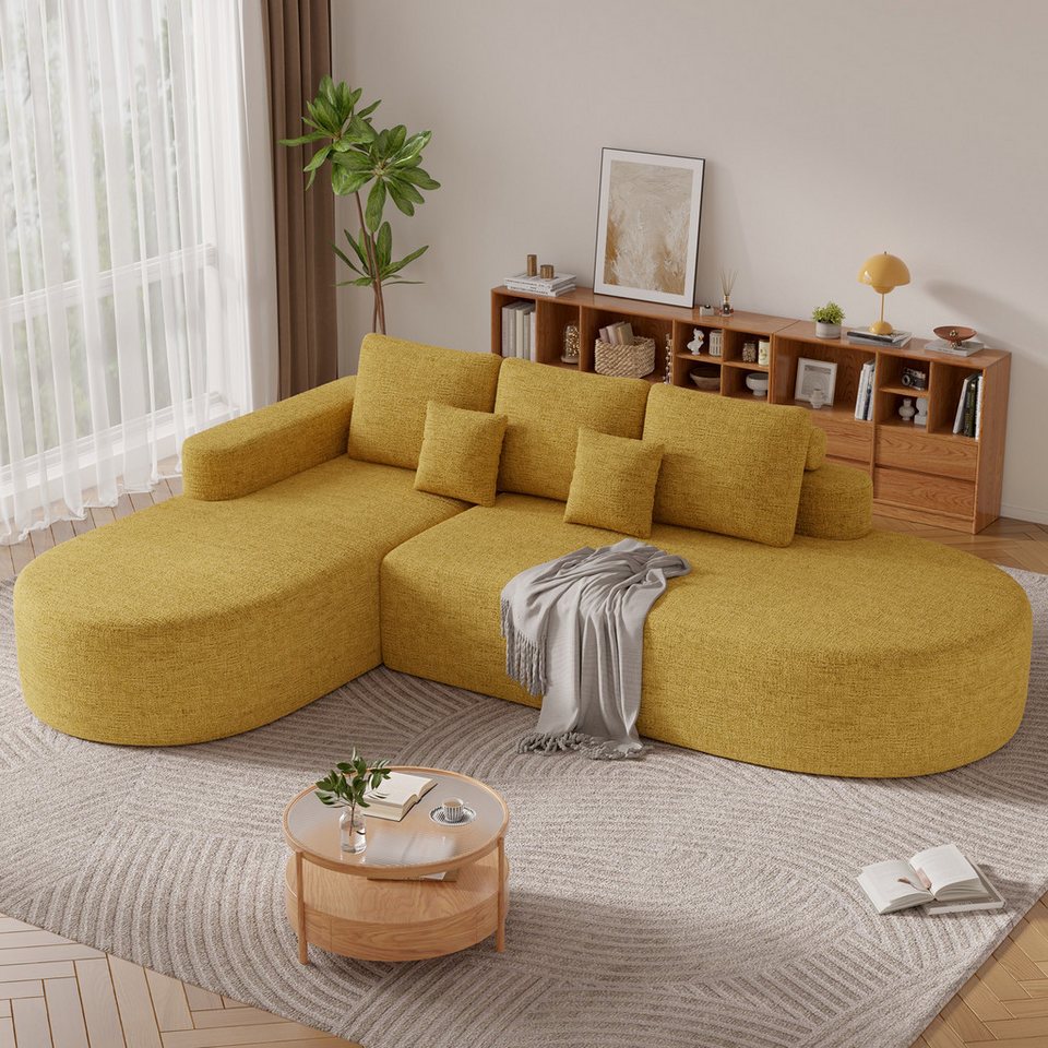 Cord Ecksofa 284 cm in Gelb mit gebogener modularer Form