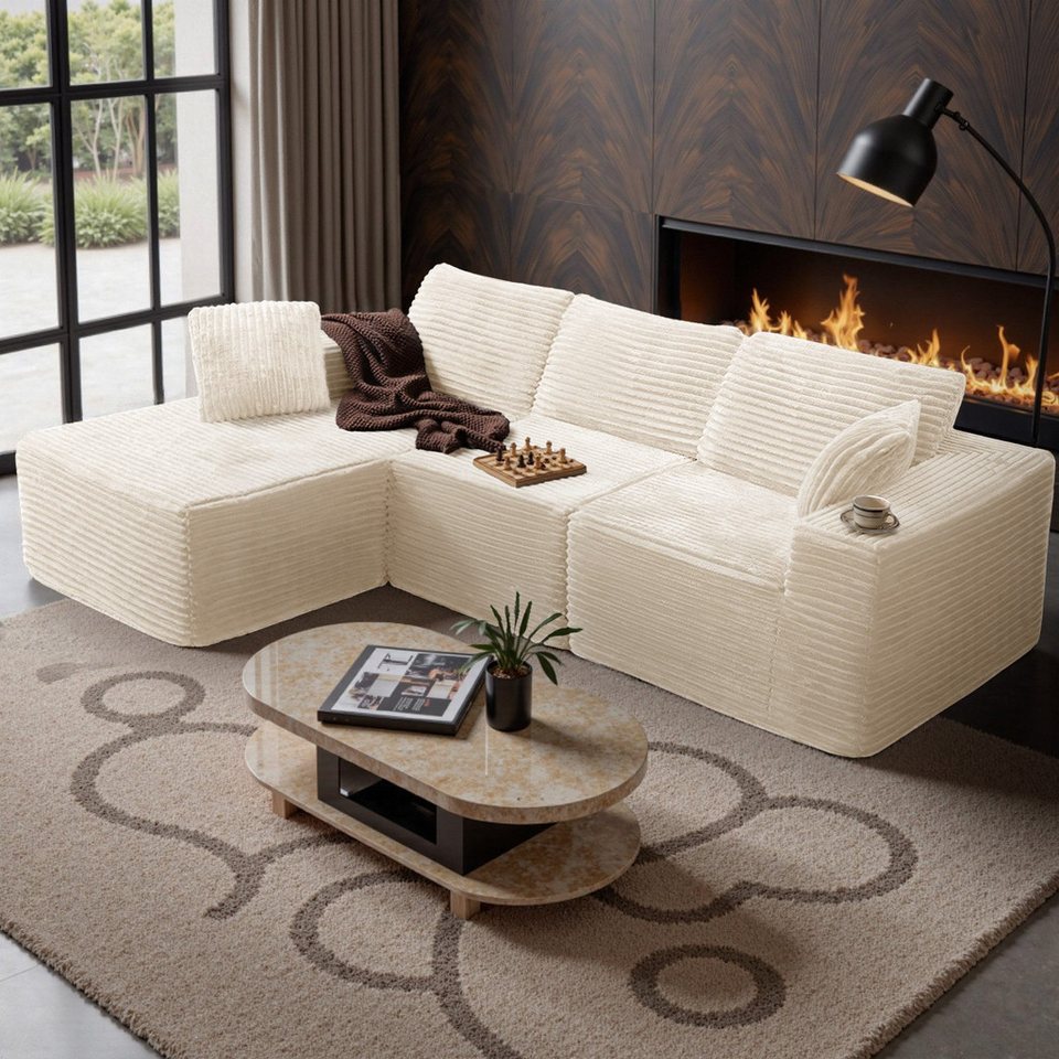 Modulares Cord Ecksofa in Beige in L-Form von HAWTHYHOME