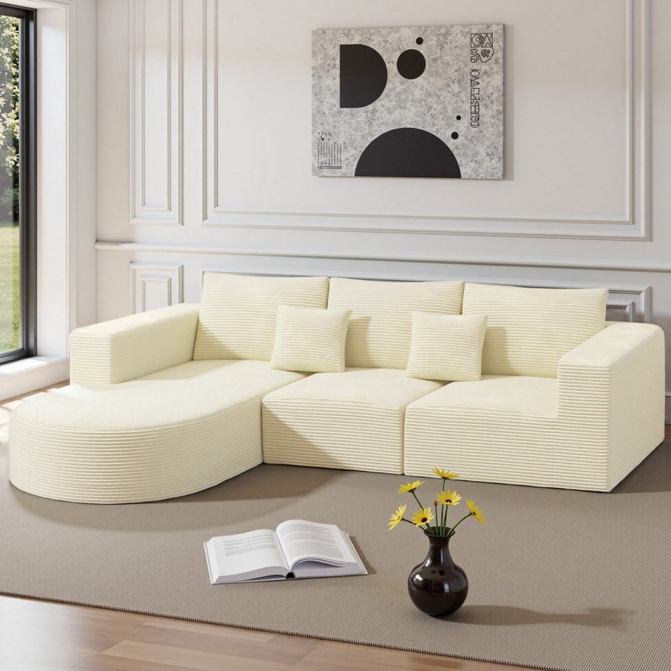 Modulares Cord Ecksofa Cloud 264 cm in Beige