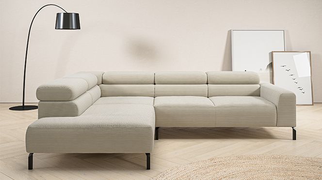 ANTONELLI Cord Ecksofa in Taupe im modern eingerichteten Wohnzimmer