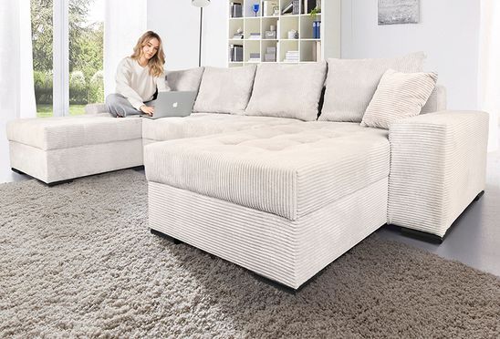 Wohnzimmeransicht der Cord Wohnlandschaft JOSY XL in Anthrazit