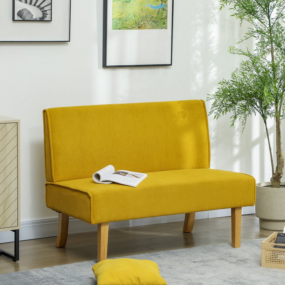 Cord Sofa HOMCOM 2-Sitzer in Gelb mit Holzbeinen