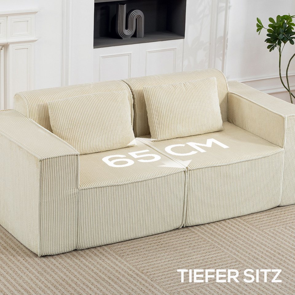 Cord Sofa 202 cm in Beige HOMCOM im Wohnzimmer