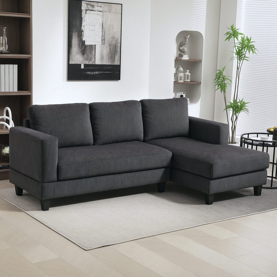 Cord Ecksofa 214 cm in Dunkelgrau mit Chaiselongue