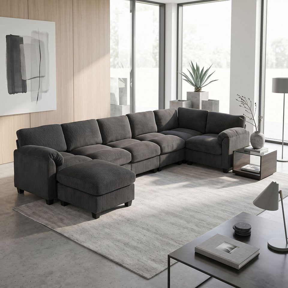 Cord Wohnlandschaft HOMCOM in Dunkelgrau in U-Form